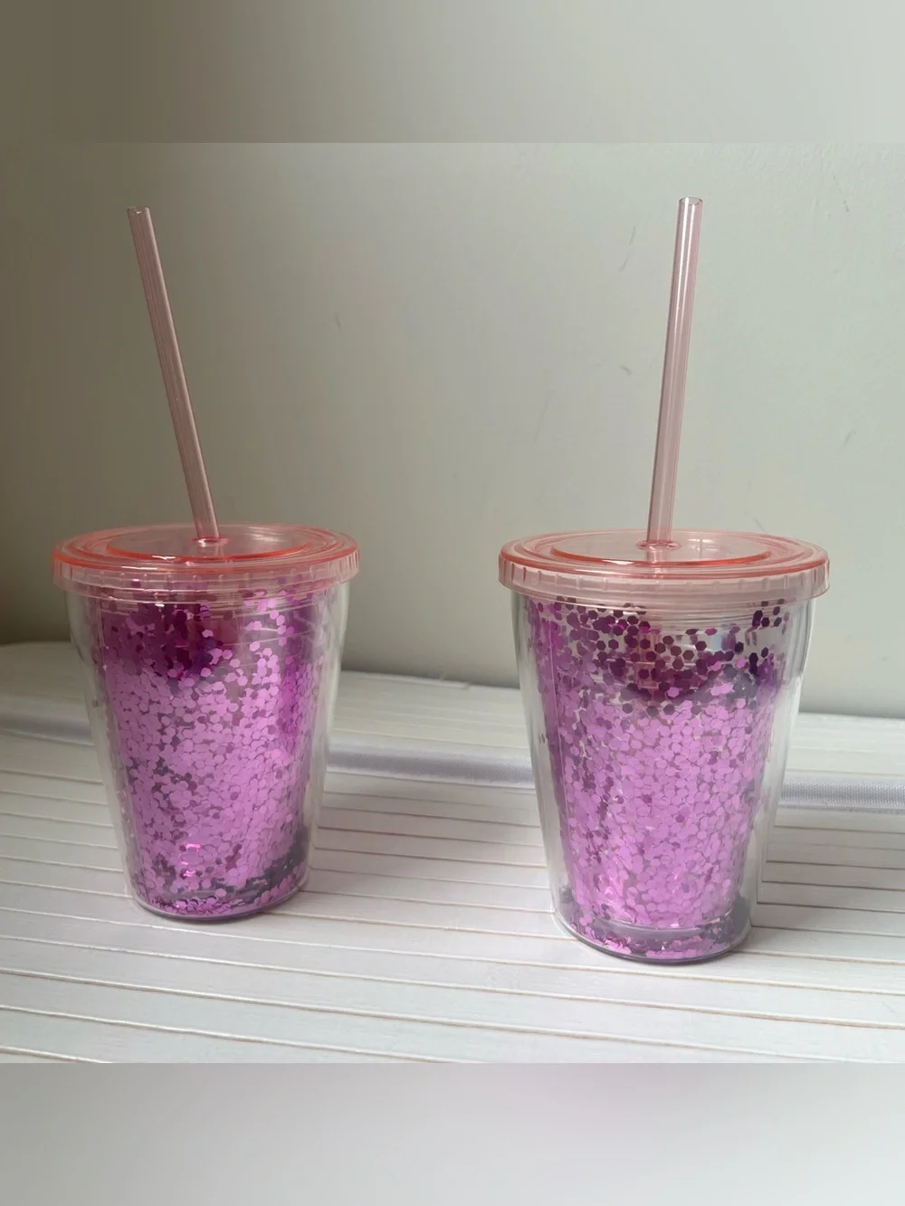 Kids Unbranded Pink Unicorn Glitter Double-Wall Tumbler with Straw